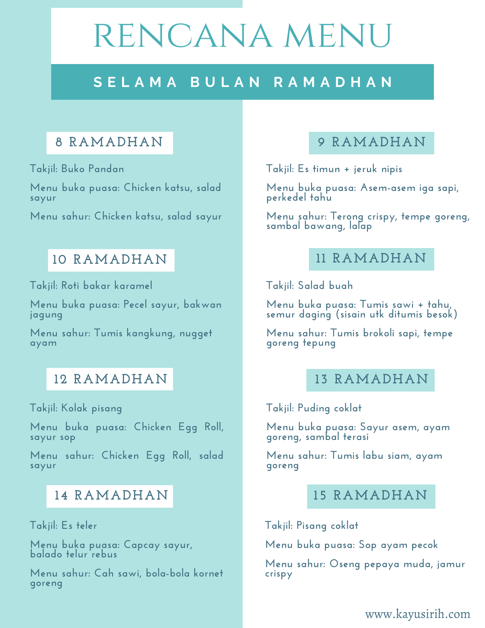 rencana menu untuk buka puasa dan sahur ide menu untuk buka puasa dan sahur